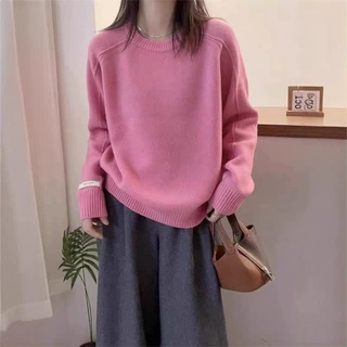 小众秋冬设计感女内搭圆领韩版新款上衣纯色套头针织衫慵懒风毛衣