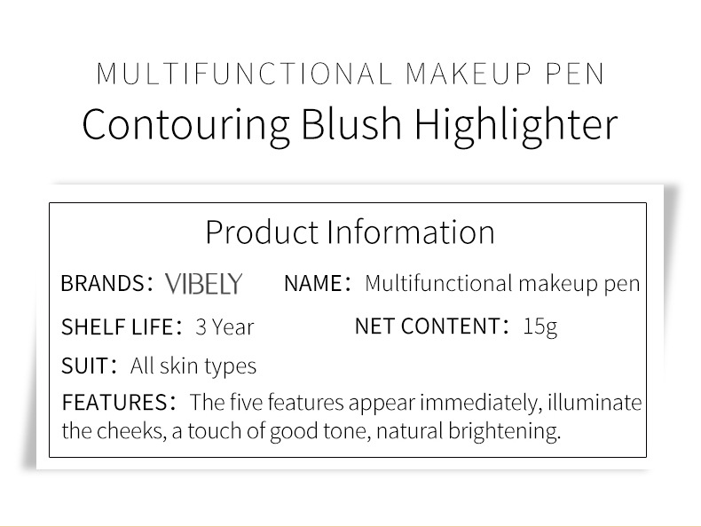 VIBELY Multi-functional Highlighter Contour Brightening Shadow Stick Waterproof Blush Stick Three-dimensional Nose Shadow Cross-border Makeup undefined