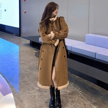 羊羔毛鹿皮绒外套女秋冬宽松立领中长款皮毛一体加厚呢子休闲大衣