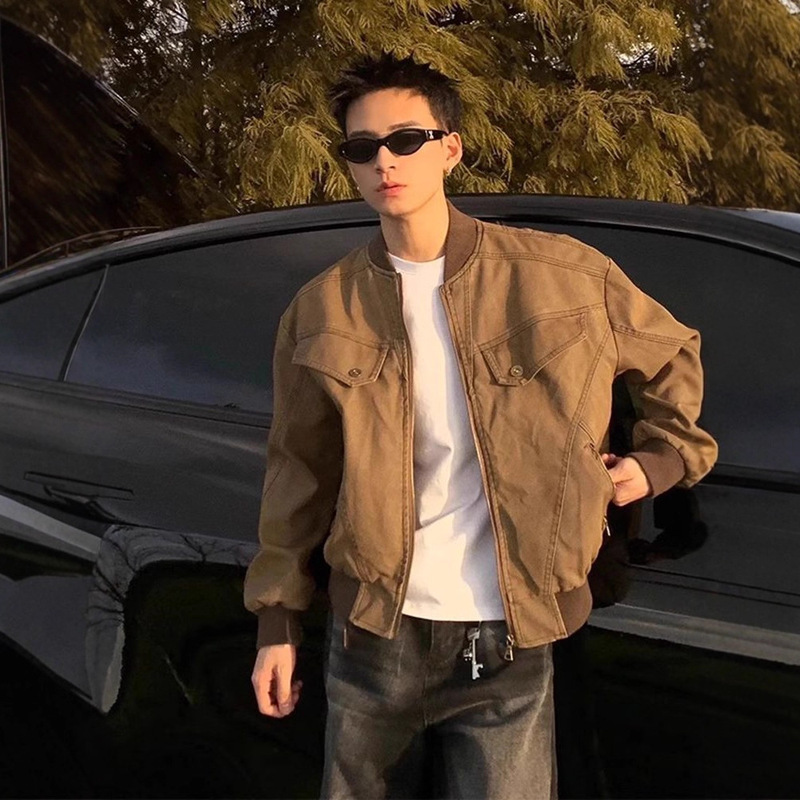 Bomber Brown Jacket Short Style Vintage Harrington Coat for Men and Women Couple Tops Men's Spring New Men's Clothing