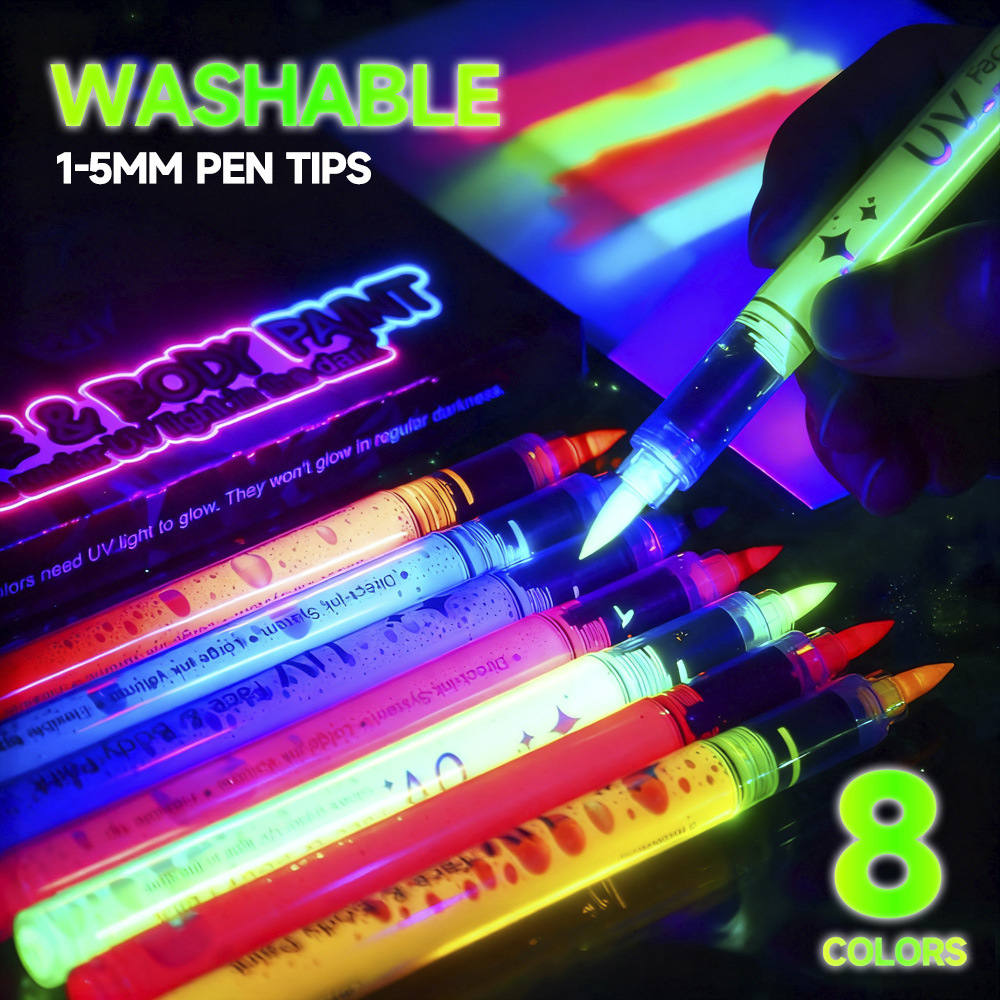 Ventas transfronterizas calientes líquidas directas pen luminiscente UV acuarela pen concierto pen marcador de pintura corporal de Halloween en stock