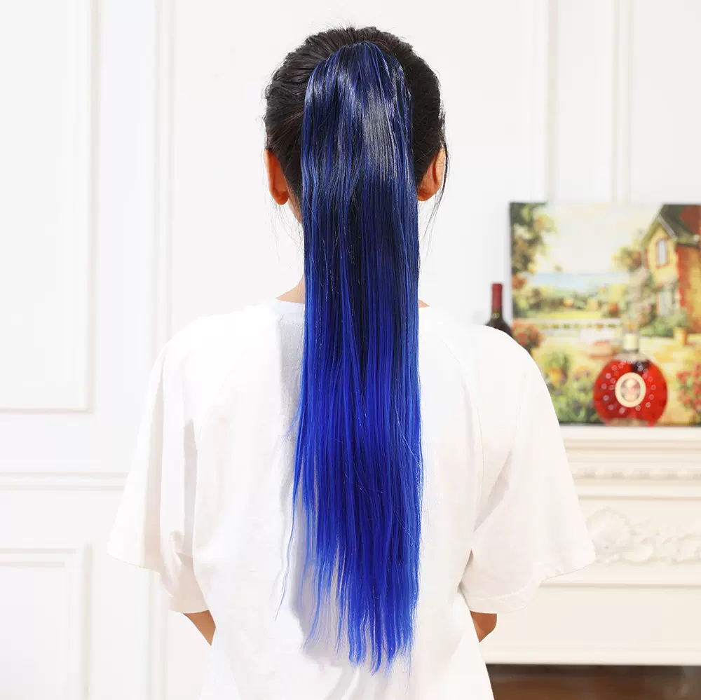 长直发彩色渐变色直发假发马尾 夜店时尚彩色马尾 抓夹直发马尾