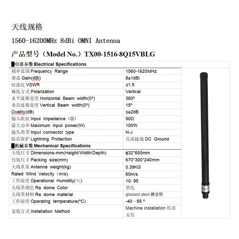 1.5G高ゲインガラス鋼アンテナ防水全方向アンテナ8dbiゲイン無人機飛行制御|undefined