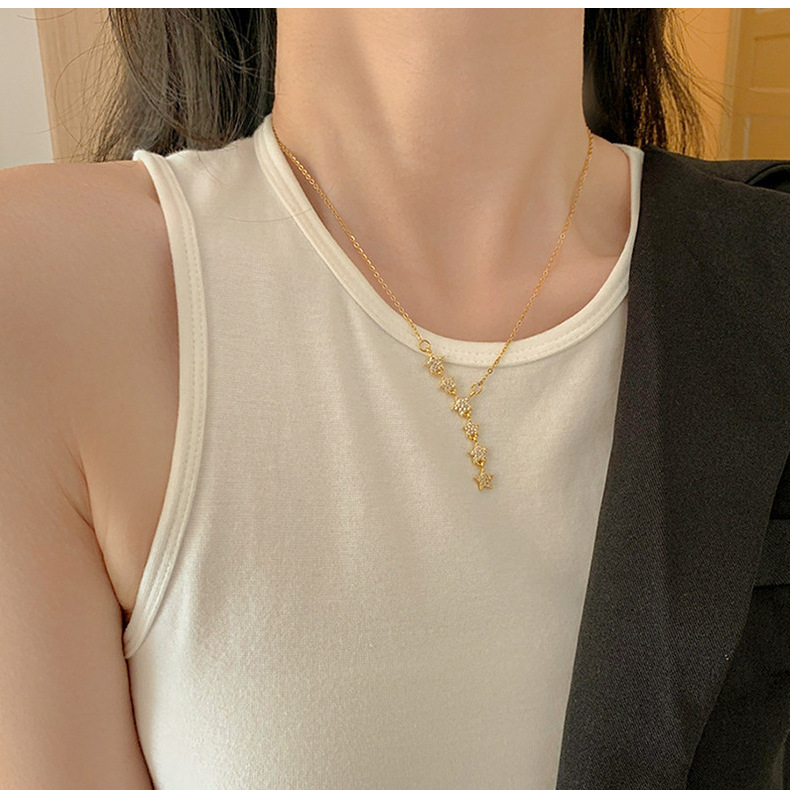 5g Weight Brass Pendant Material Zircon Inlay Material Ig Style Sweet Star Copper Plating Inlay Zircon Pendant Necklace