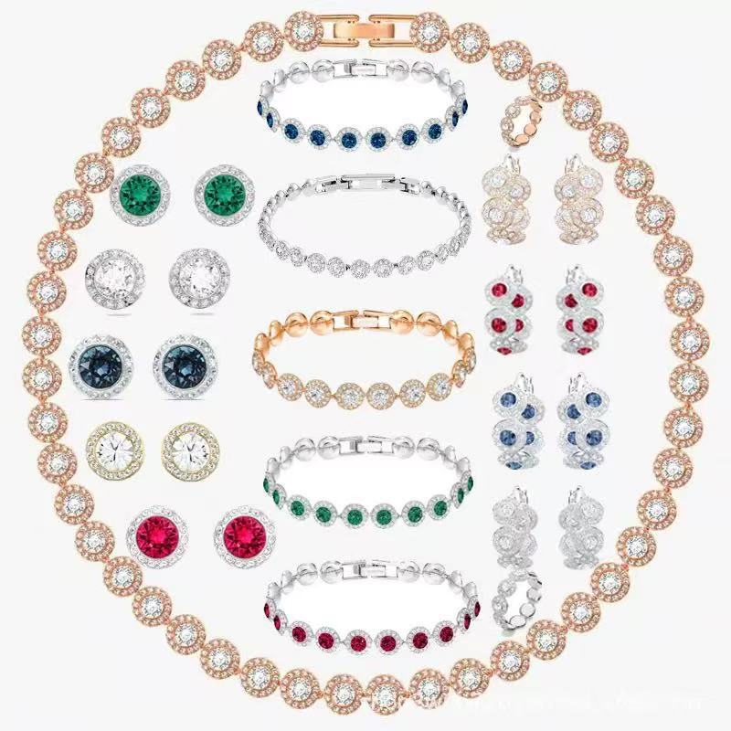 Shijia Roman Jewelry Una Series Necklace Set Crystal Inlaid Round Cut Dazzling Charm Bracelet Niche Shijia Roman Jewelry Una Series Necklace Set Crystal Inlaid Round Cut Dazzling Charm Bracelet Niche