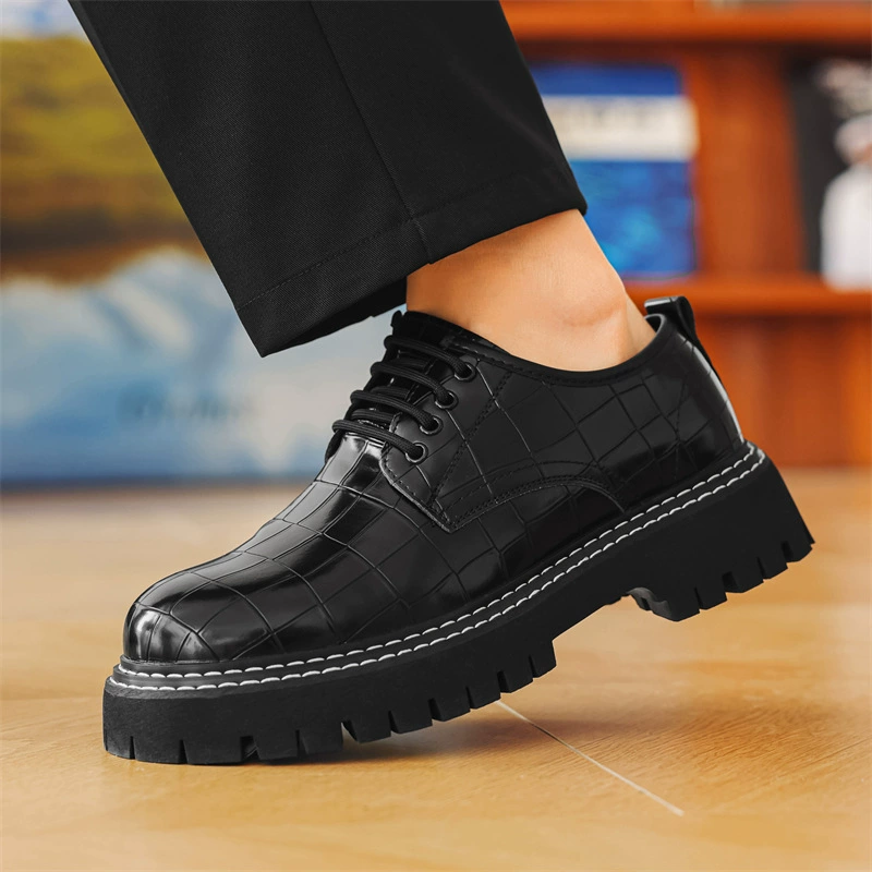 1101 Casual leather shoes men's retro casual shoes cross-border lace-up thick sole height-enhancing shoes