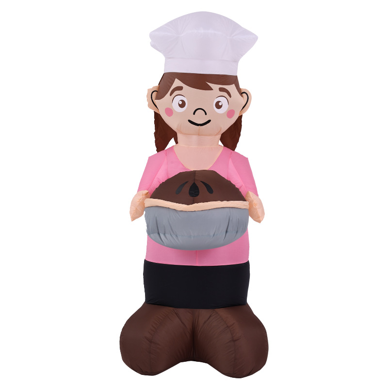 Festival de la cosecha de Acción de Gracias transfronterizo nuevo inflable 1.8 m niña sosteniendo pastel decoración al aire libre