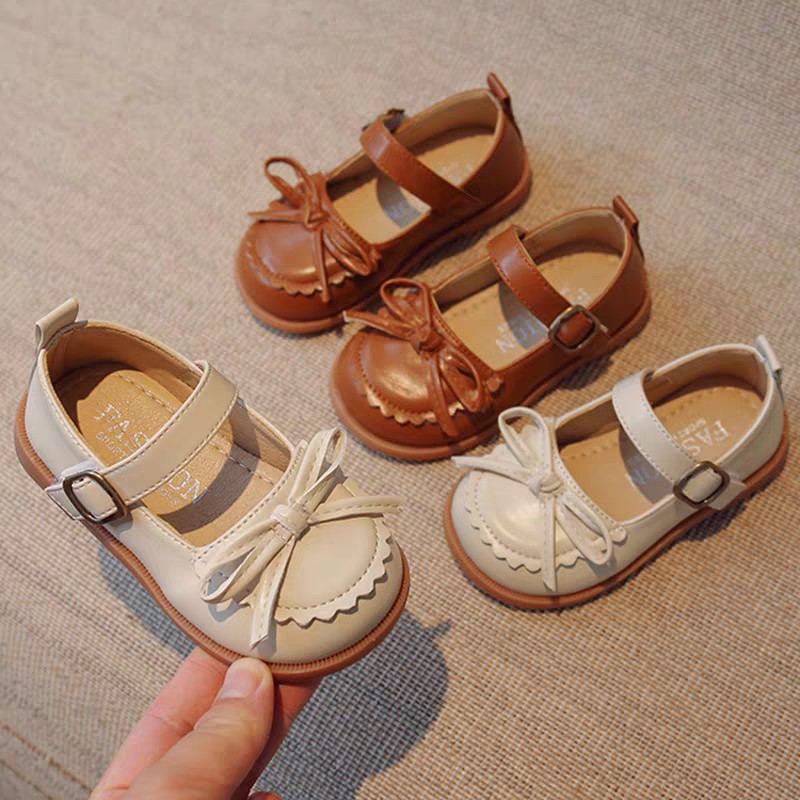 Girls Performance Shoes 2025 Spring New Korean Style Soft Sole Non-Slip Velcro Bow Kidsren's Pure Color Small Leather Shoes