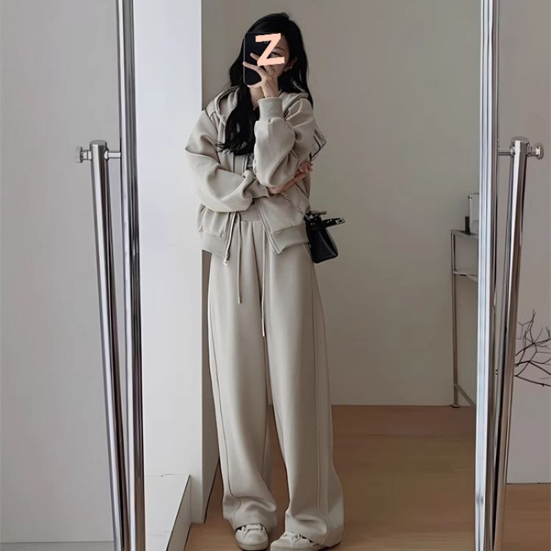秋冬季休闲卫衣运动套装女时尚宽松大码显瘦减龄阔腿裤跑步两件套|undefined