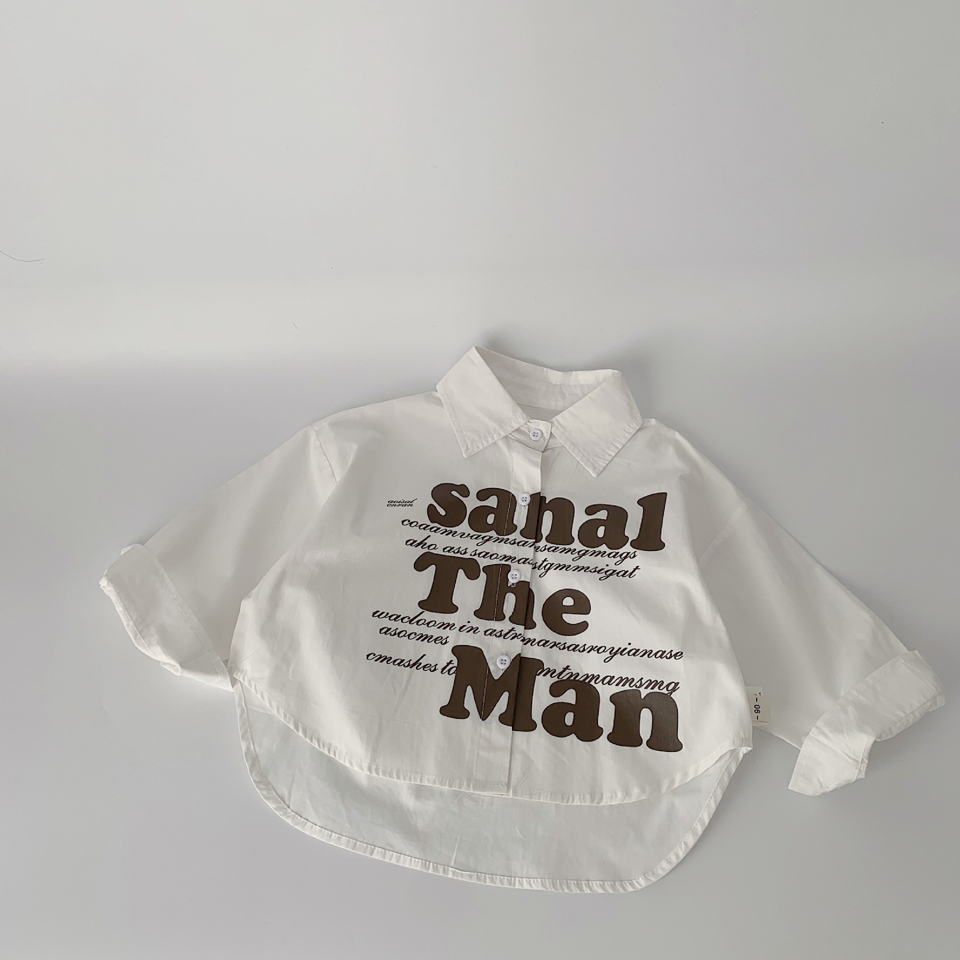 Maibao camisa de los niños 2024 primavera nuevos niños y niñas carta camisa solapa superior cardigan abrigo moda