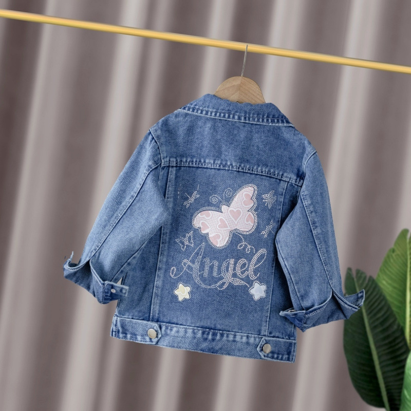 Chaqueta de mezclilla para niñas 2025 nueva ropa de mezclilla para niños, estilo princesa para niños grandes, tops de primavera de todo fósforo