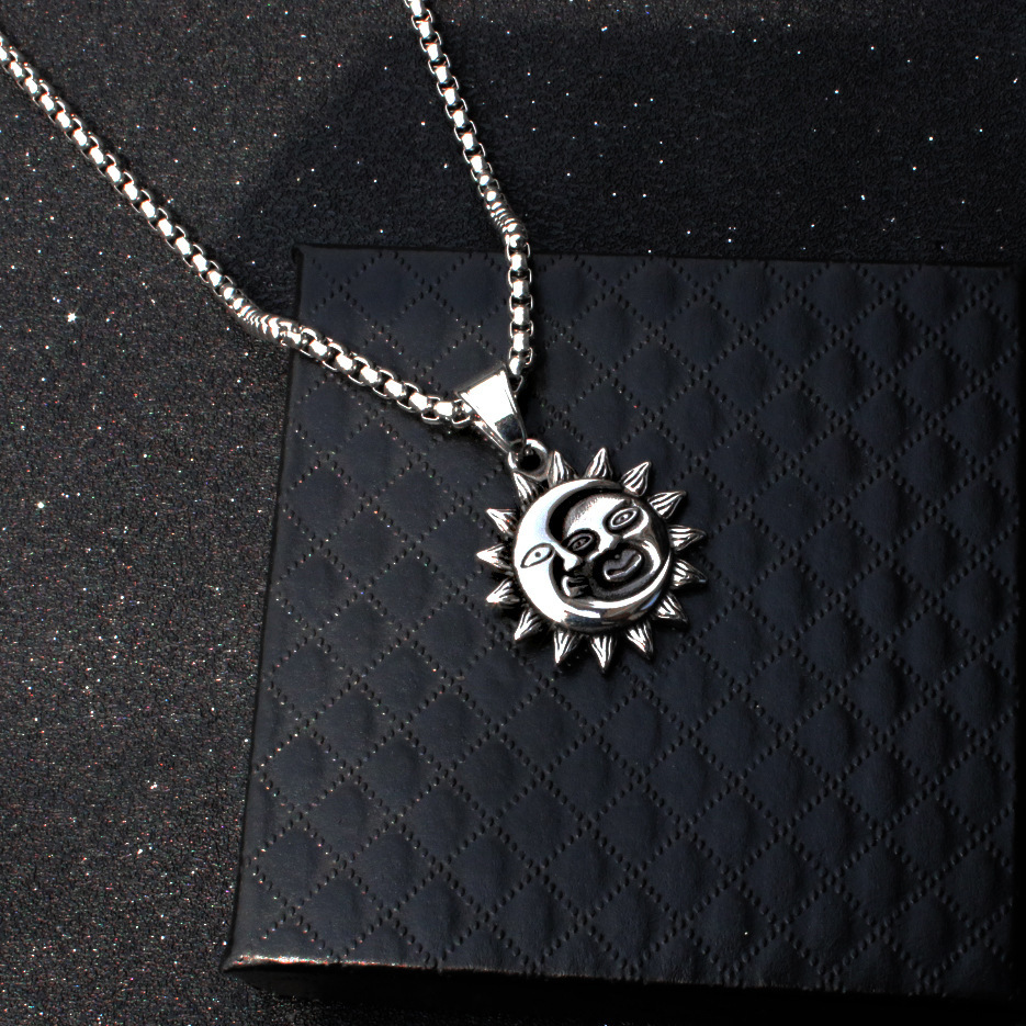 Sun Skull Cross Necklace with Stainless Steel Necklace, Men's and Women's Pendant, Collar Chain_voghion.com