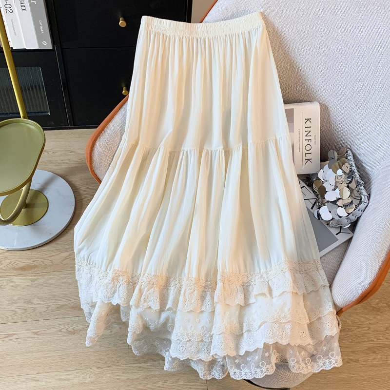 Base cute retro lace long cotton long skirt