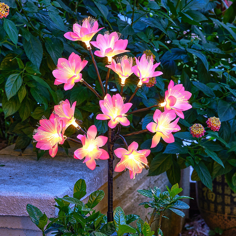 Lampada solare da terra a forma di camelia con LED a fibra ottica, fiore per esterni, impermeabile, per cortile e prato, nuova illuminazione per giardino e casa._voghion.com