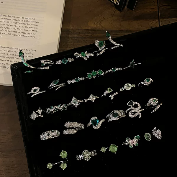「Urban Forest」Fingertip Ecological Emerald Plant Series Noble Open Ring Casual Mix and Match Forest Ring
