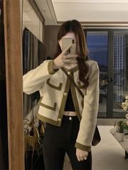 法式小香风外套女春秋2025新款小个子宽松设计感外搭短款开衫上衣