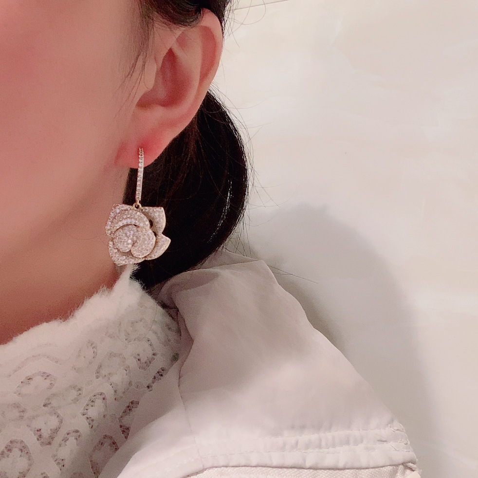 Hollow Camellia Earrings display picture 10