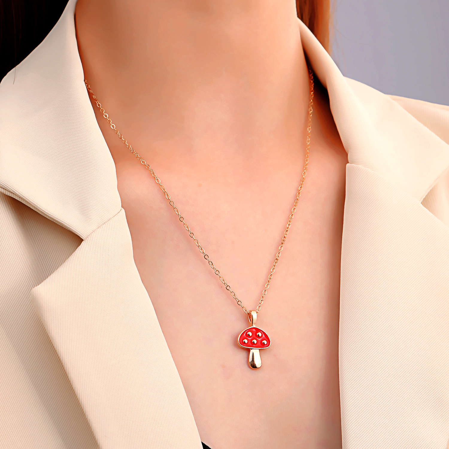 alloy dripping oil color mushroom fashion necklace wholesale Nihaojewelry