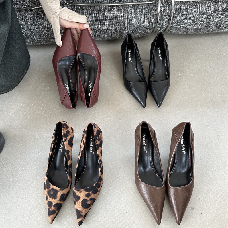 Black high heels 5cm3cm soft leather soft bottom work shoes women stand for a long time not tired feet interview work kitten heel shoes