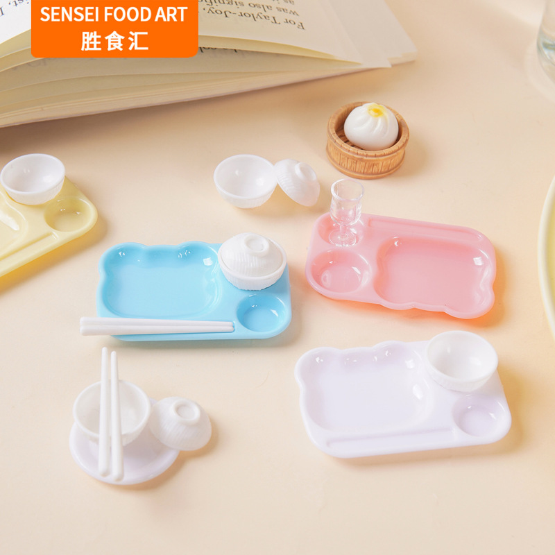 DIY Handmade Doll House Mini Kitchen Tableware Set Artificial Dishes with Lids and Chopsticks Props Play House Toys