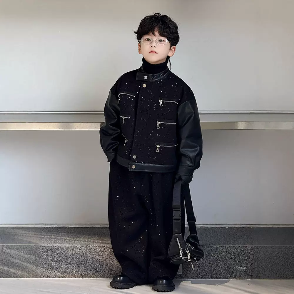 男童皮衣2025新款小香风皮衣机车潮范帅气上衣儿童皮夹克一件代发