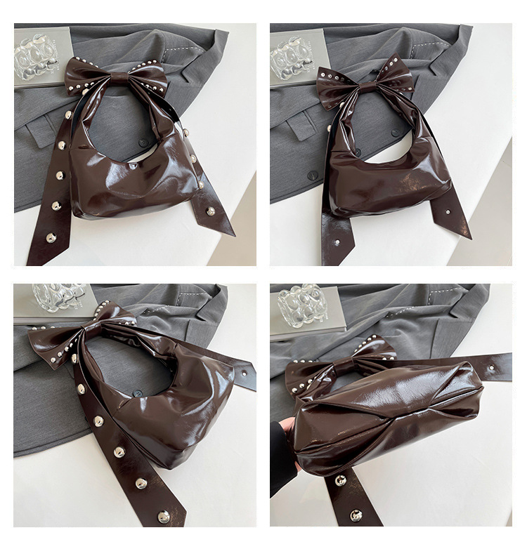 302g Weight Polyester Lining Material Zipper Closure Type Single Shoulder Strap Strap Type Shoulder Bag Bags Type Casual, Daily, Shopping Occasion Pu Leather Material Solid Color, Bow Knot Pattern All Seasons Season Women's Gender Streetwear Style Dumpling Shape Shape Women's Pu Leather Solid Color Bow Knot Streetwear Dumpling Shape Zipper Shoulder Bag 1