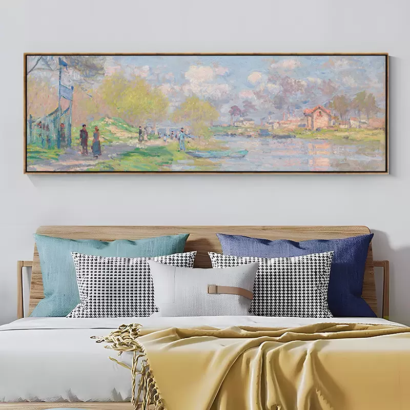 盈浩客厅装饰画高级感莫奈梵高名画挂画卧室沙发背景墙横版油画
