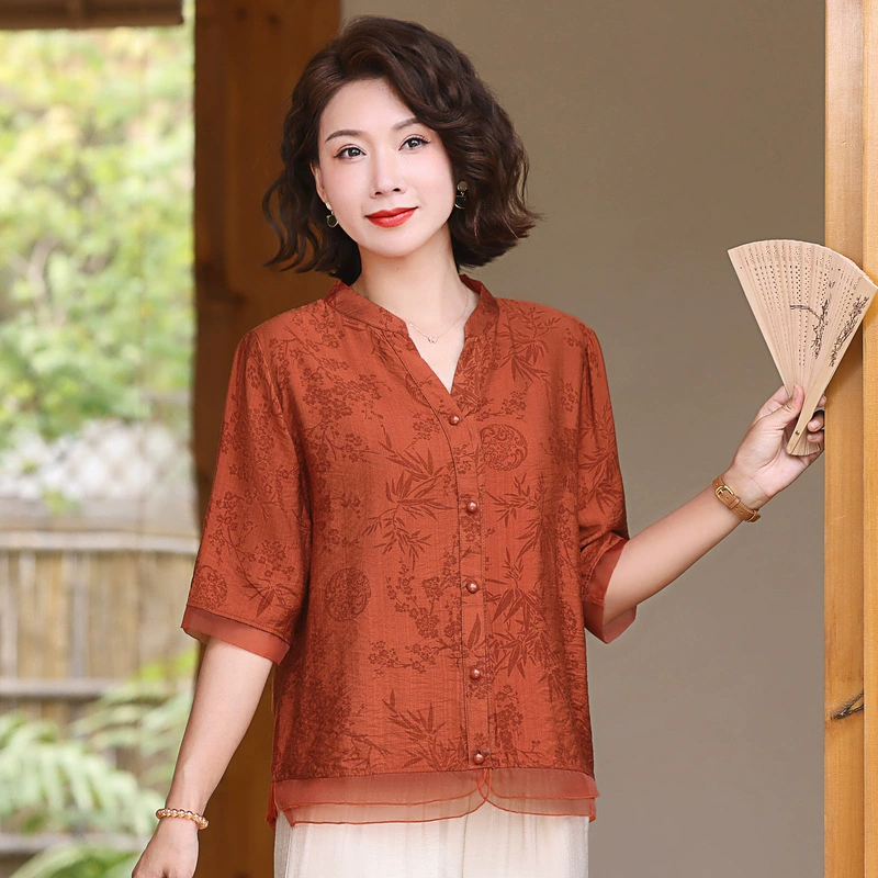 Мама летняя имитация хлопка и льна набор из двух частей новый китайский стиль