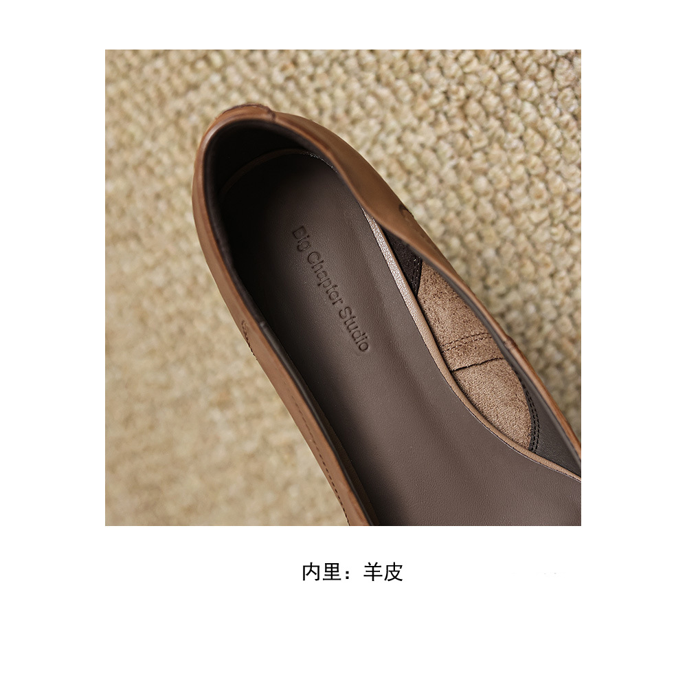 Giày cao gót nữ mũi nhọn da bò thật gót 3.5 cm phong cách Hàn Quốc — màu nâu chi tiết 15