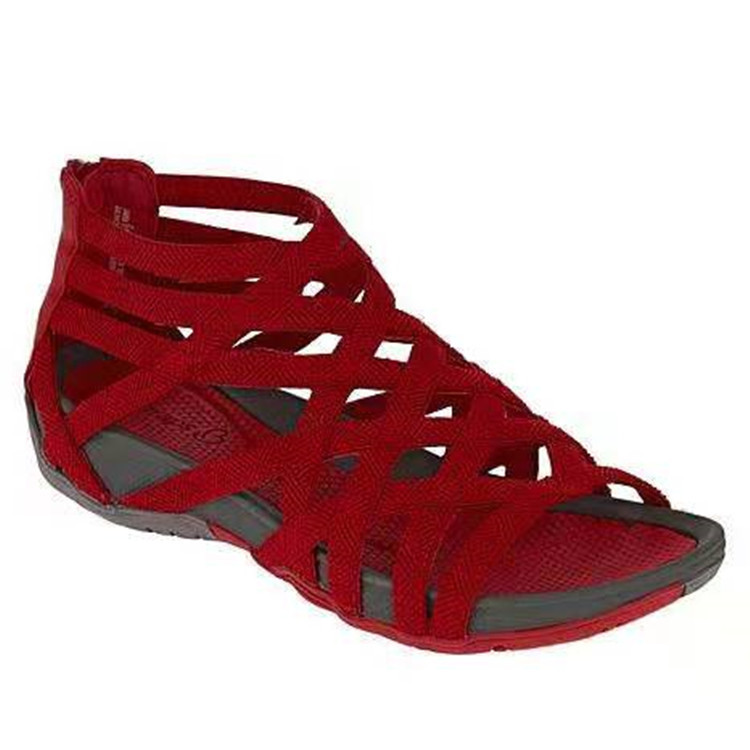 2021 cross-border sandals women's new thin strap cross short wedge hollow peep toe back zipper sandals plus size in stock