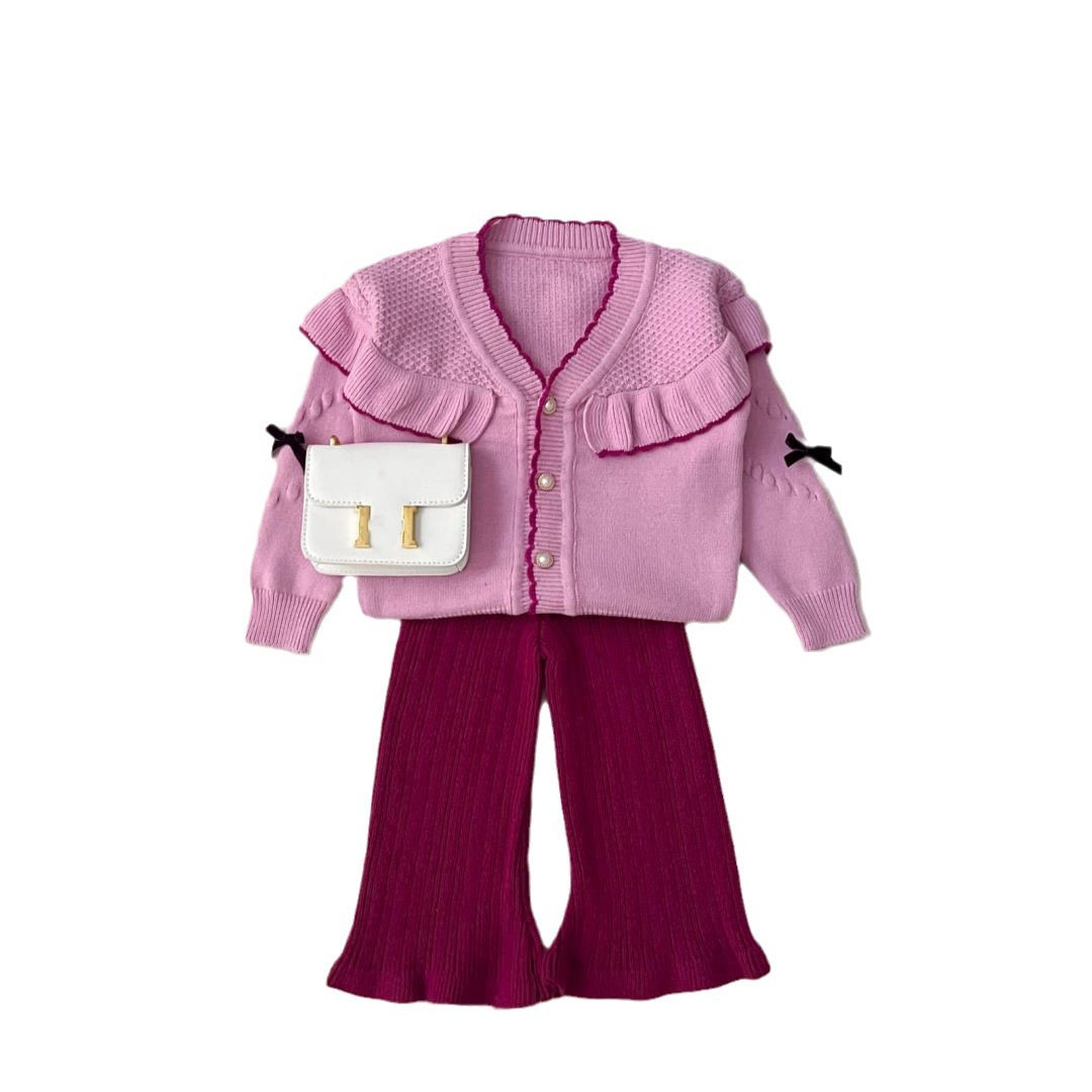 Laste kampsun-kardigan kaheosaline kootud jakk sügis-talv, uus stiil tüdrukutele lõngast õues kandmiseks._voghion.com