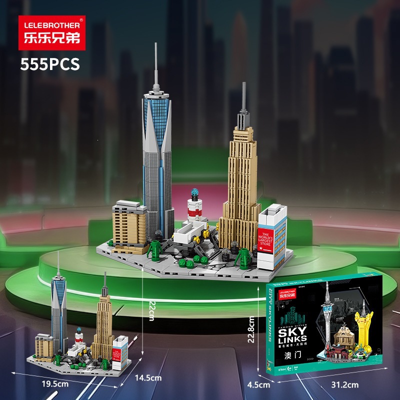 Signos de la ciudad skyline arquitectura vista callejera bloques modelo de micro paisaje juguetes para niños adornos rompecabezas regalos del 1 de junio