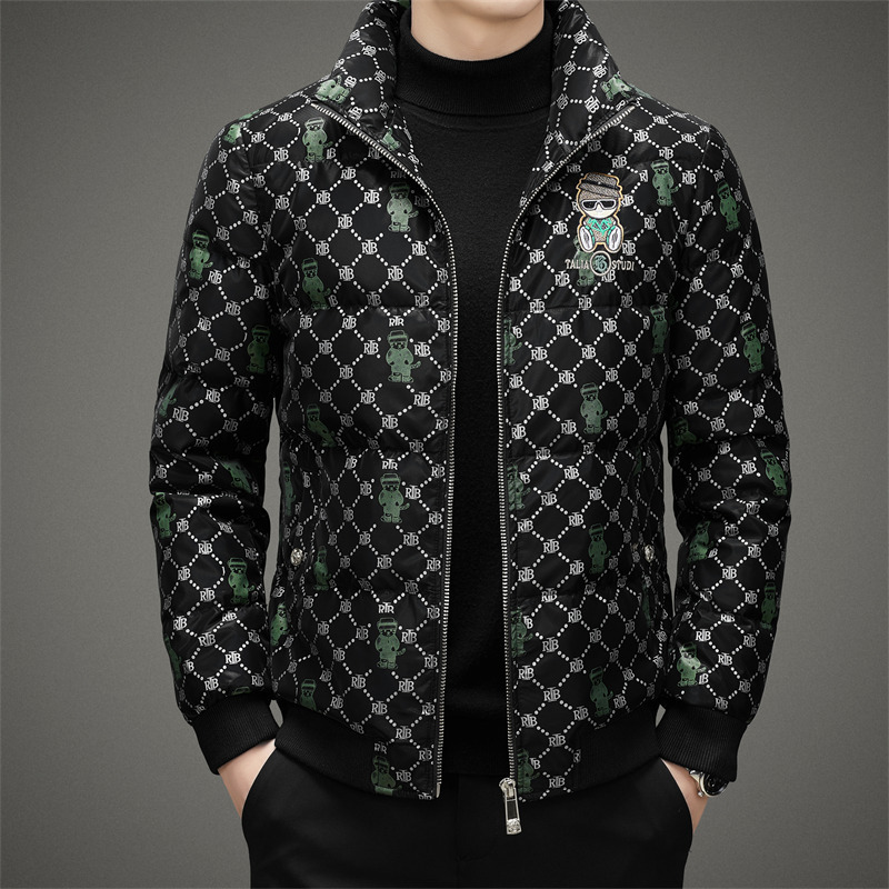 Youth Men's Cold-Proof down Jacket 2025 Winter Printed Jacket European Station Handsome Stand-Up Collar Colorful Trendyy Delivery