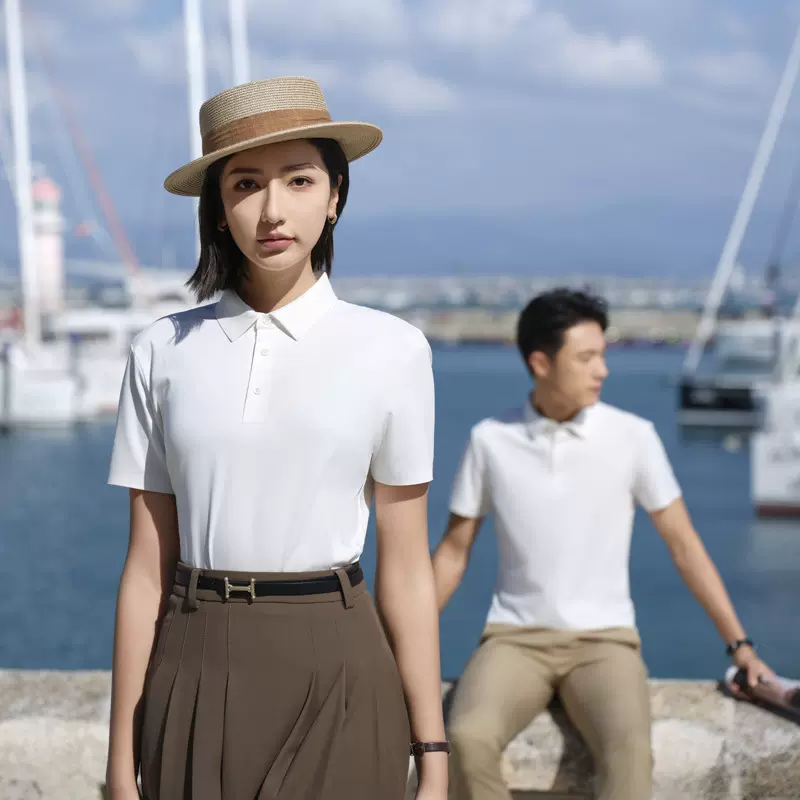 190G冰丝动感珠地纯色POLO衫男女同款 工作服加印刺绣LOGO工作服