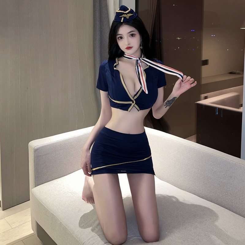Plus Size 100kg New Model Flight Attendant Uniform Seductive Guanyun Erotic Lingerie Sexy Flight Attendant Bodycon Skirt Passionate Outfit