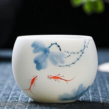 手绘素烧羊脂玉瓷主人杯家用功夫喝茶单杯大号茶盏青花品茗龙蛋杯