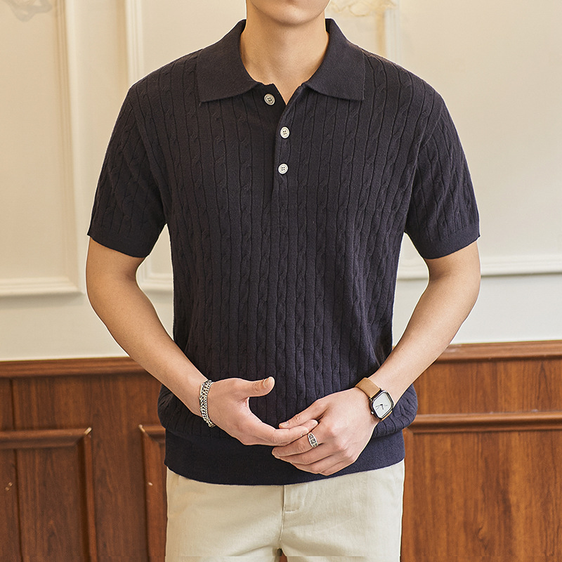 ZF8108-MW衫时尚高级T恤上衣美式麻花纹翻领针织短袖POLO男装,男装针织衫/毛衣,星座614