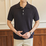 ZF8108-MW衫时尚高级T恤上衣美式麻花纹翻领针织短袖POLO男装，男装针织衫/毛衣，星座614