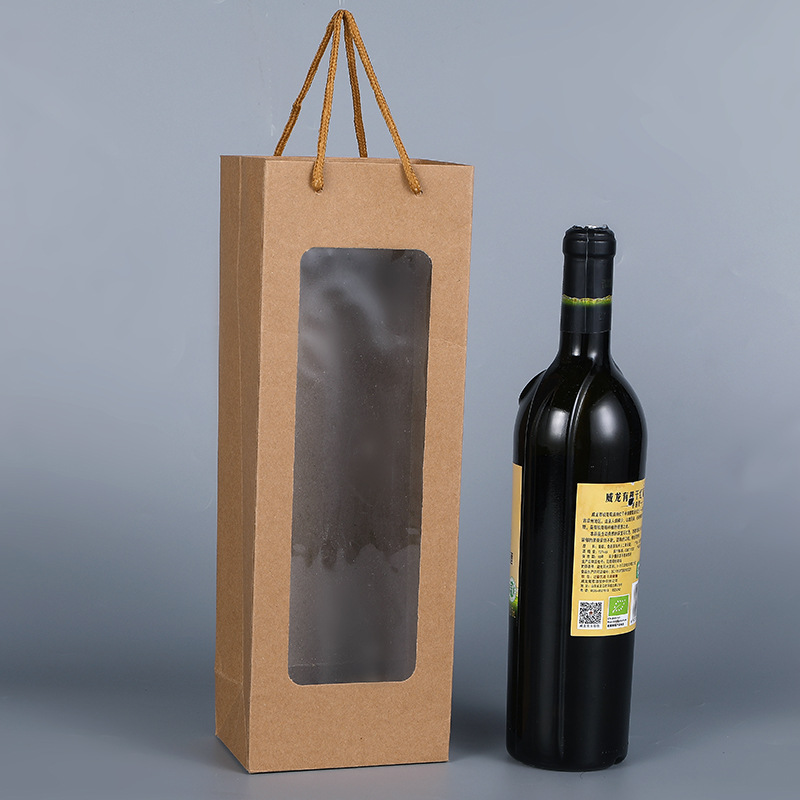 Nuevo solo vino tinto bolsa de regalo portátil ventana abierta de papel Kraft bolsa de papel bolso transparente bolsa de regalo rectangular