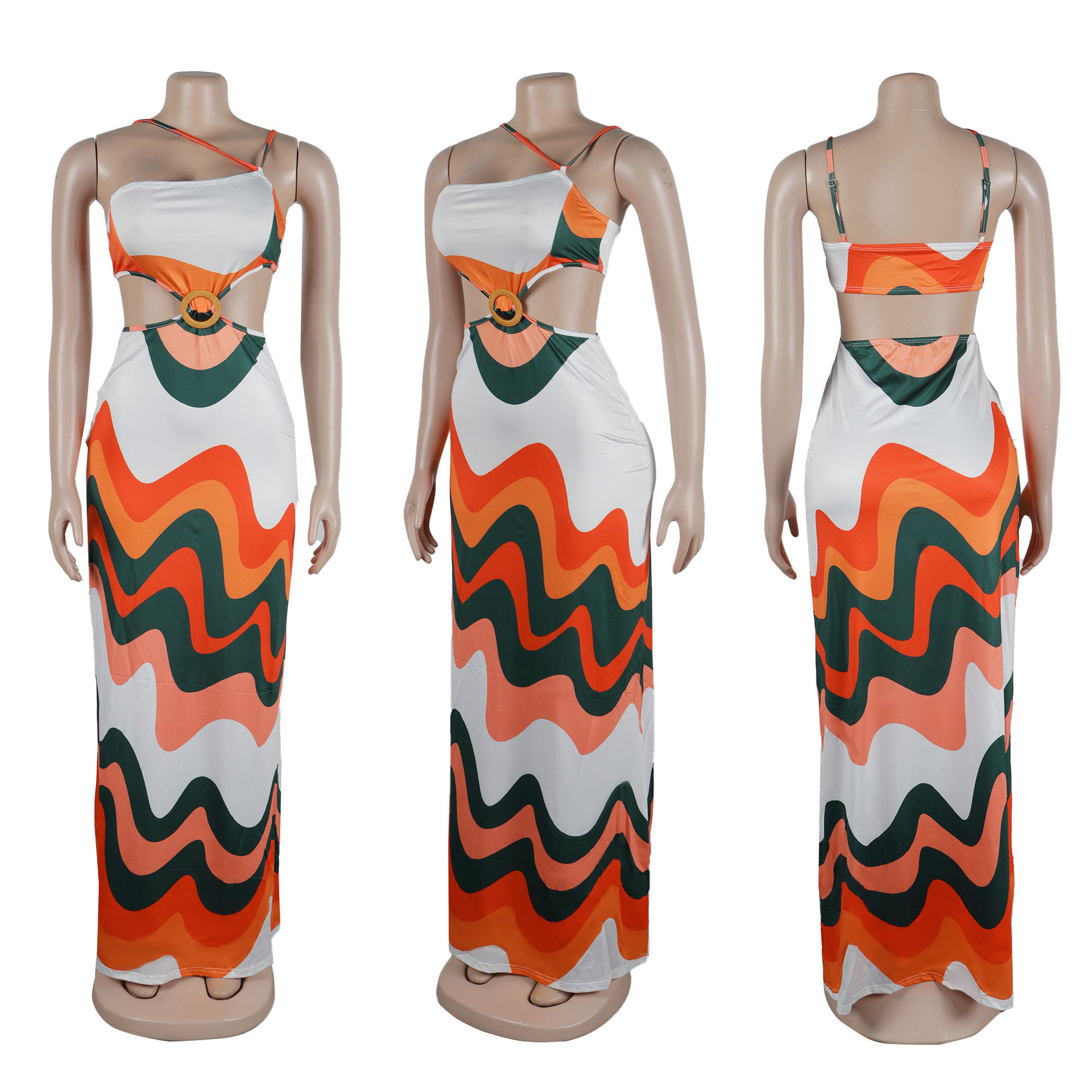 427g Weight Maxi Long Dress Dress Length Type Sleeveless Sleeve Length Two Piece Dress Dresses Type Polyester Fabric Type High Waist Waist Line Holiday Occasion Strap Neckline Slim Fit Type Color Block Pattern Summer Season Women's Gender Streetwear Style Wholesale Women's Streetwear Color Block Holiday Strap Sleeveless Two Piece Dress 23