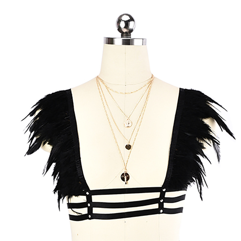 竹如服饰批发 羽毛装饰夜场舞会性感文胸情趣内衣 外贸专供O0709|ms