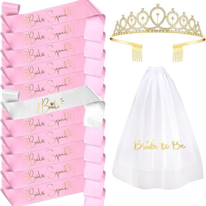 Bachelorette Party Gifts Bride Sash Crown and Veil Set Bachelorette Sash Bridal Shower