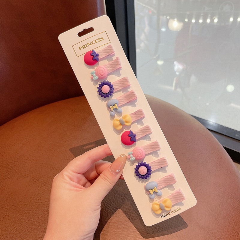 Borde de los niños de dibujos animados cubierto tela pequeña horquilla Linda niña horquilla lado flequillos clip accesorios para el cabello tocado al por mayor