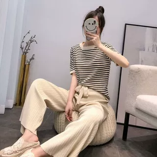 套装女2022新款洋气网红夏季时尚针织阔腿裤韩版短袖休闲两件套潮