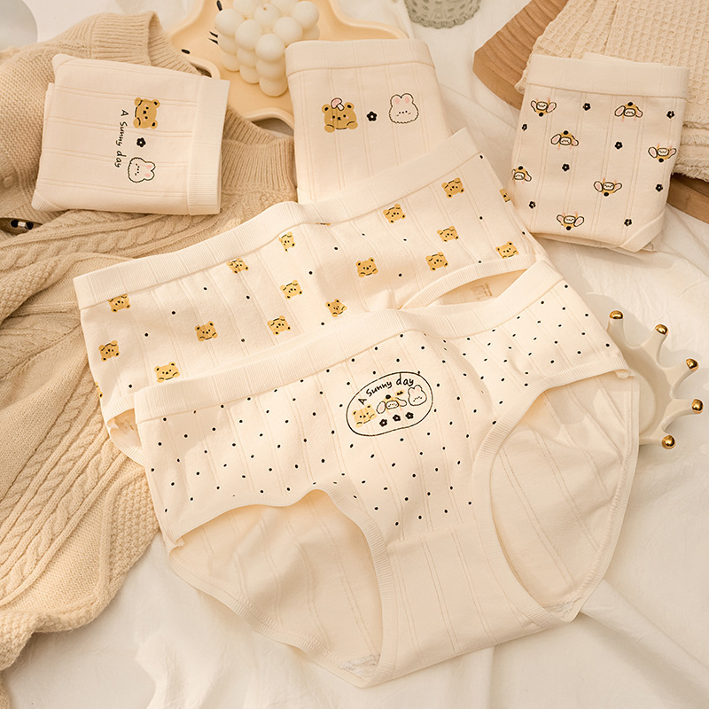 10A Antibacterial Pure Cotton Crotch Girls Pure Cotton Underwear Female Cartoon Bear Print Briefs Student Underwear Cute
