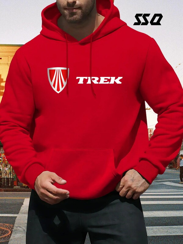 Men's Casual Red Hooded Sweatshirt with Long Sleeves, Comfortable and Perfect for Autumn and Winter, Featuring Graphic Print