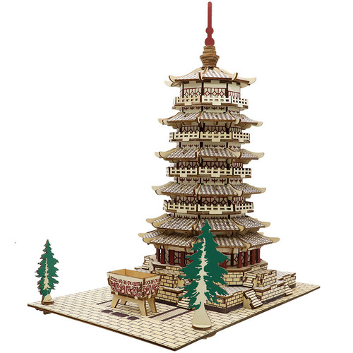 Yingxian Sakyamuni Pagoda ancient building simulation model wooden three-dimensional 3D puzzle ornaments creative handmade toys wholesale