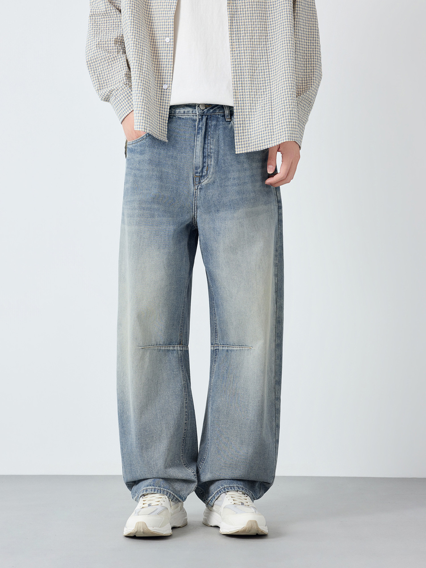 Quần jean nam ống rộng phong cách Mỹ, chất liệu cotton cao cấp, dáng suông thoải mái — Màu xanh da trời