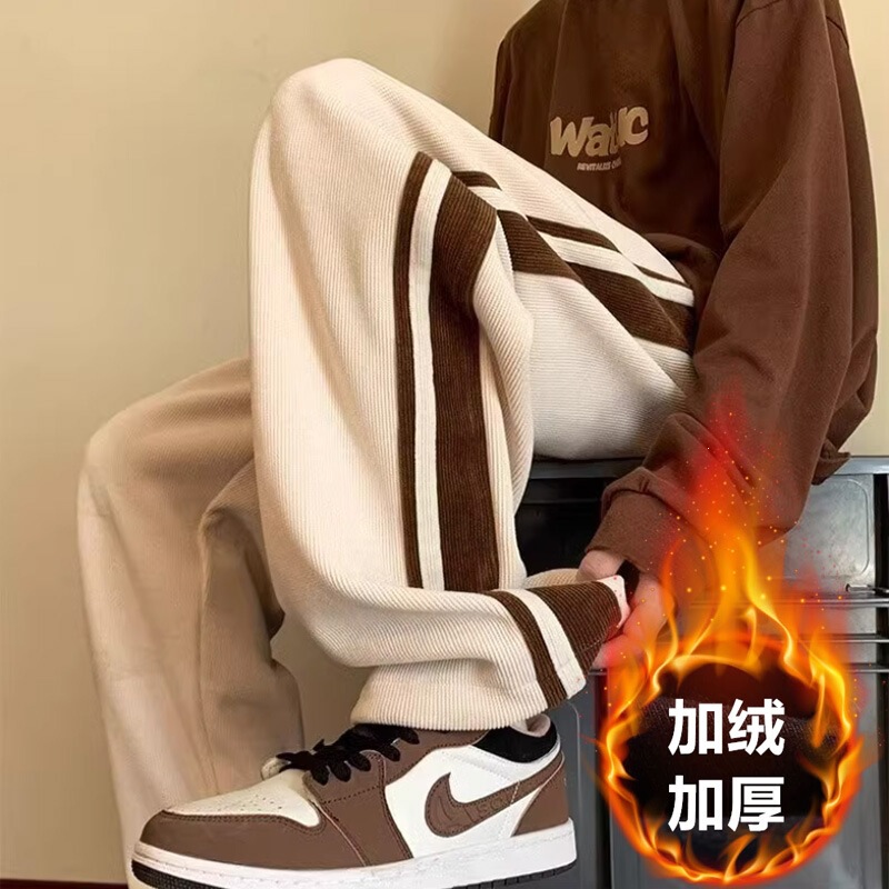 Men's corduroy pants, straight-leg, loose fit, casual style, suitable for autumn and winter, with added fleece lining for warmth, men's athletic long pants Men's corduroy pants, straight-leg, loose fit, casual style, suitable for autumn and winter, with added fleece lining for warmth, men's athletic long pants