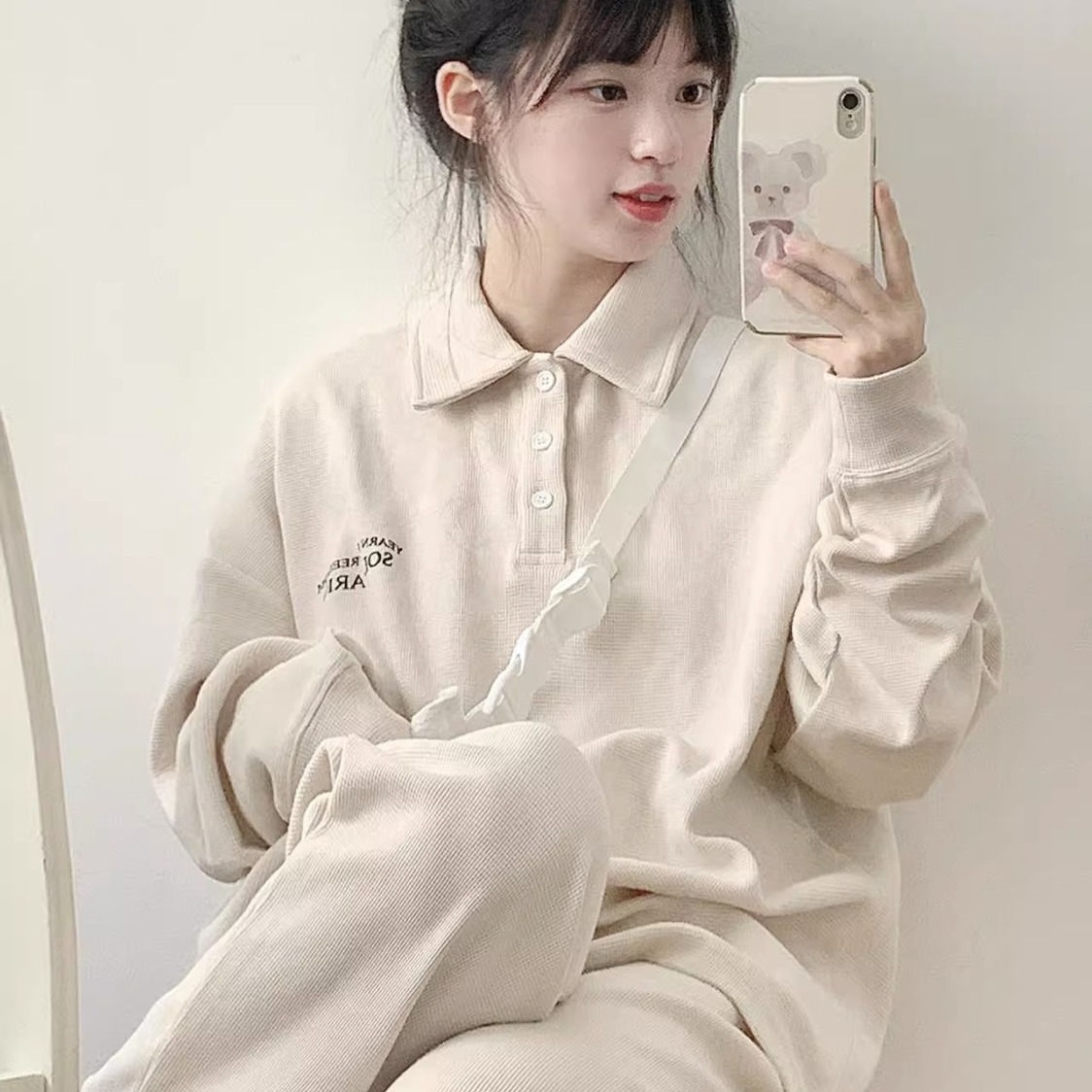 秋季慵懒风运动套装女学生bf大码宽松休闲卫衣阔腿裤跑步服两件套